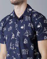 Yovish Men Printed Urban Dark Blue Shirt