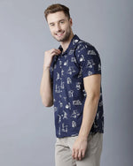 Yovish Men Printed Urban Dark Blue Shirt