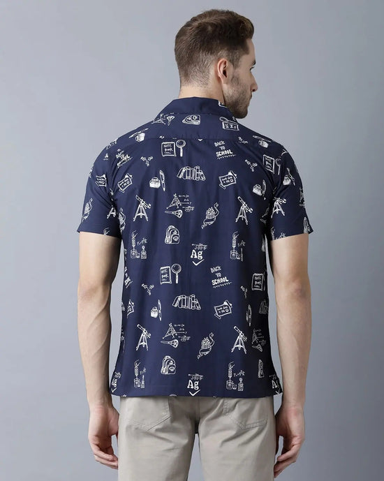 Yovish Men Printed Urban Dark Blue Shirt