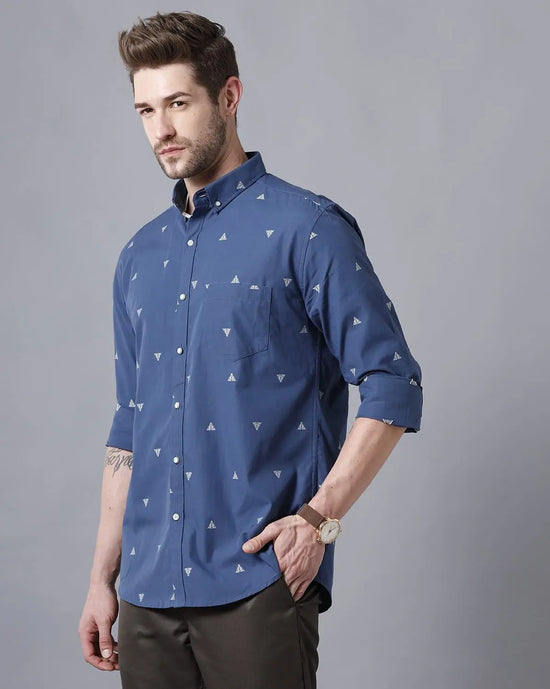 Yovish Men Print Casual Blue Shirt