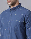 Yovish Men Print Casual Blue Shirt