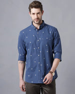 Yovish Men Print Casual Blue Shirt