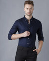 Yovish Men Self Design Casual Blue Shirt