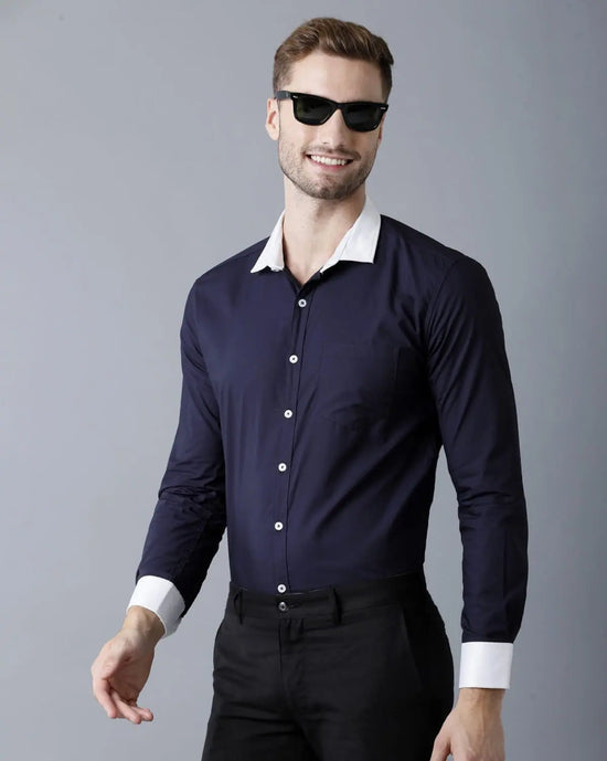 Yovish Men Solid Formal Blue Shirt