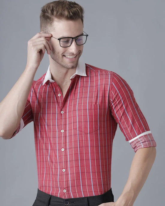 Yovish Men Striped Casual Red Shirt