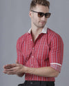 Yovish Men Striped Casual Red Shirt