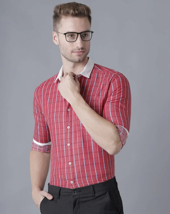 Yovish Men Striped Casual Red Shirt