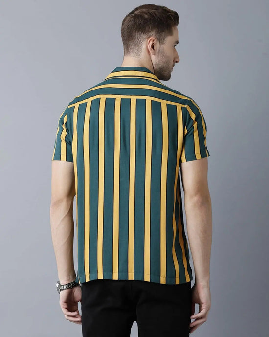 Yovish Men Striped Urban Green Shirt