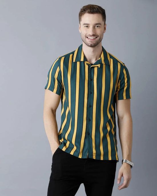 Yovish Men Striped Urban Green Shirt