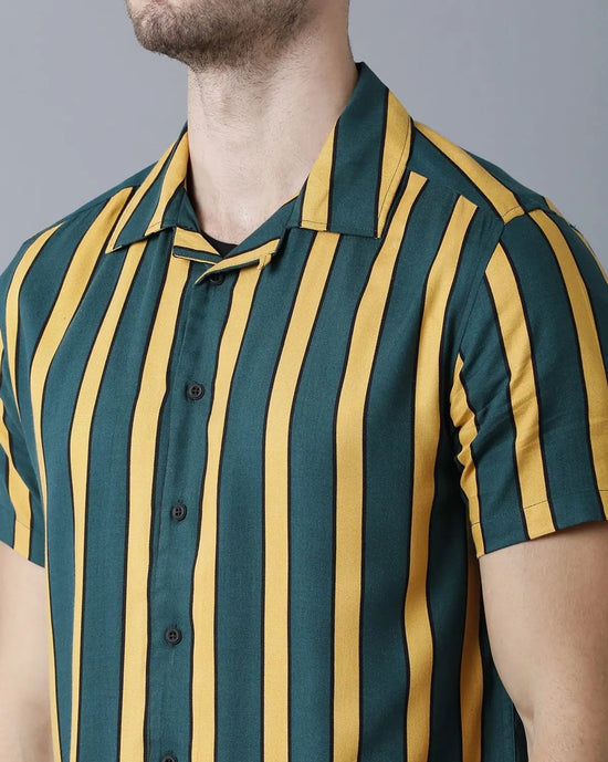 Yovish Men Striped Urban Green Shirt