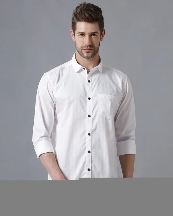 Yovish Men Striped Casual White Shirt