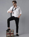 Yovish Men Striped Casual White Shirt