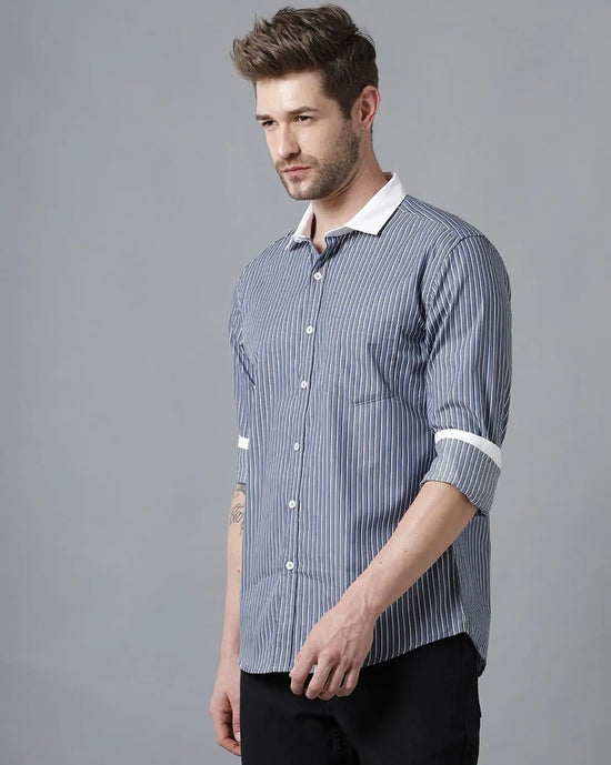 Yovish Men Striped Urban Blue Shirt