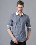 Yovish Men Striped Urban Blue Shirt