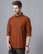 Yovish Men Solid Casual Brown Shirt