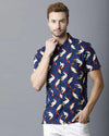 Yovish Men Printed Casual Blue Shirt