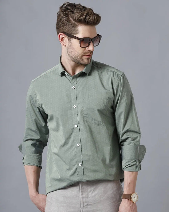 Yovish Men Self Design Casual Green Shirt