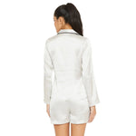 Women White Satin Finish Short Solid Night Suit