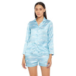 Women Sky Blue Printed Shirt and Shorts Night Suit