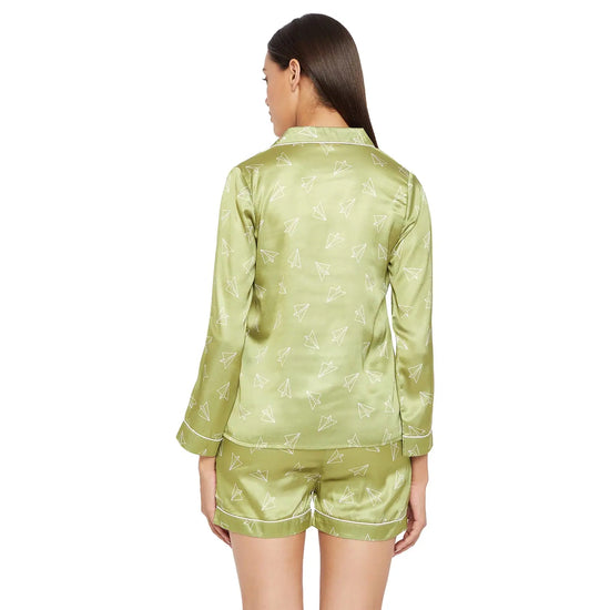 Women Lime Green Printed Shirt and Shorts Night Suit