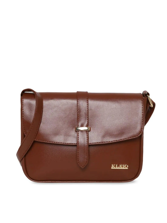 KLEIO Stylish PU Sling Bag for Women / Girls (Dark Brown) (HO8016KL-DB)