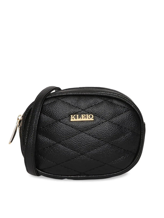 KLEIO Quilted Bum Waist Belt Pouch Sling Bag for Women Girls(HO8021KL-BL_Black)