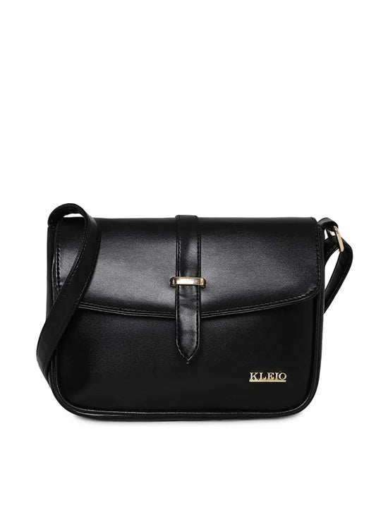 KLEIO Stylish PU Sling Bag for Women / Girls (Black) (HO8016KL-BL)