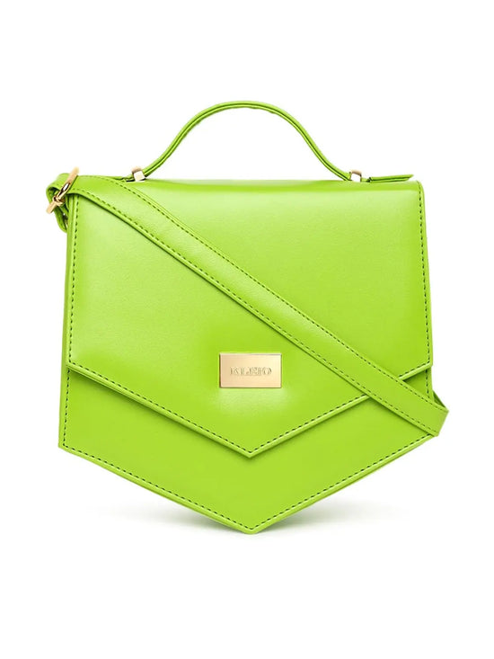 KLEIO PU Vibrant Unique Shape Cross Body Sling Hand Bag For Girls Women Ladies (Green) (HO8012KL-GR)