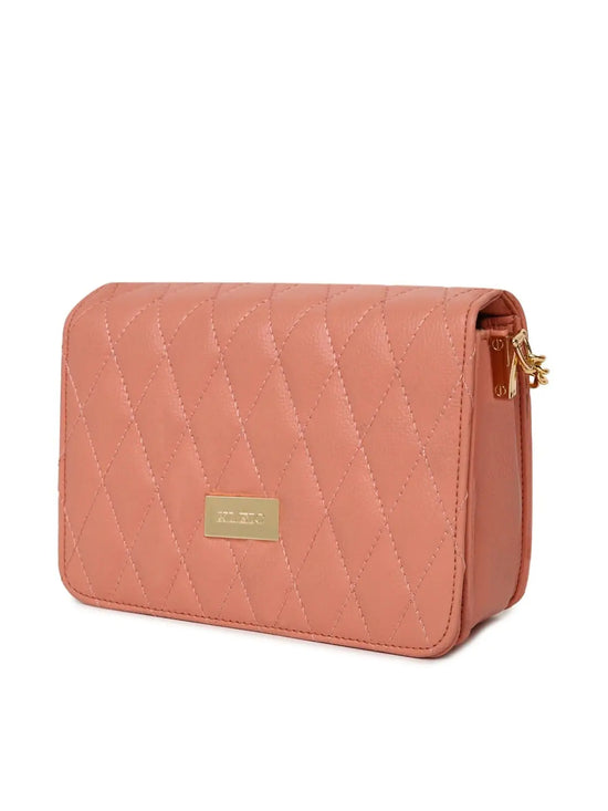 KLEIO Quilted Vibrant Cross Body Sling Hand Bag For Girls Women Ladies (Peach) (HO8006KL-PE)