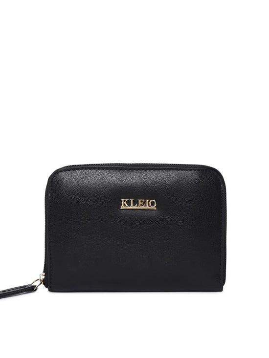 KLEIO Zip Closure Multi Pockets Wristlet Wallet Clutch for Women Girls(HO5014KL-BL) (BLACK)