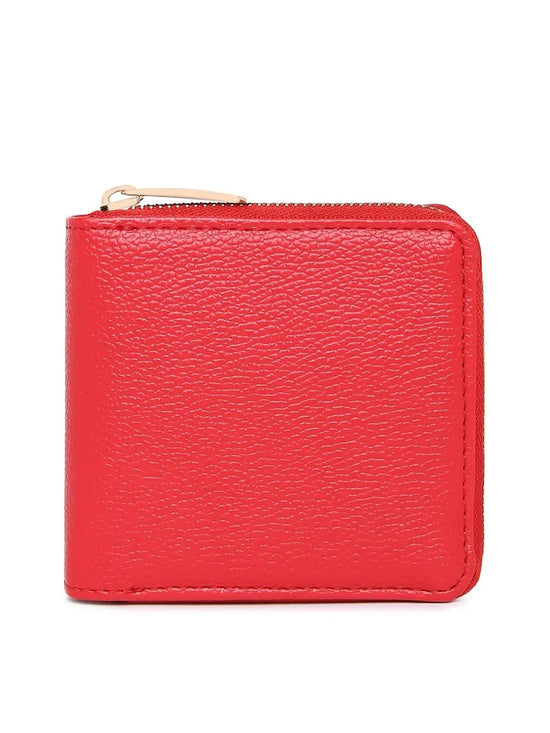 KLEIO Womens Girls PU Leather Multipurpose Zip Wallet Card Holder Purse Clutch (HO5003KL-CHRE)(RED)