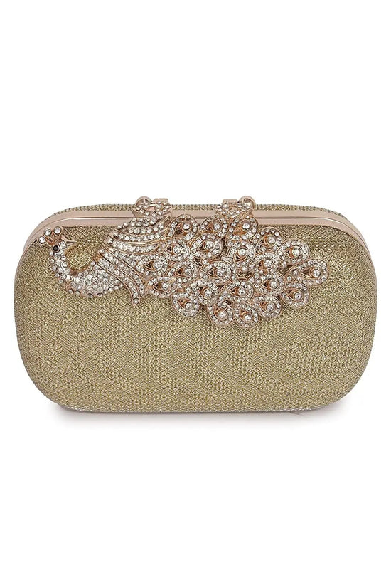 KLEIO Party Box Clutch Peacock Design (Gold)