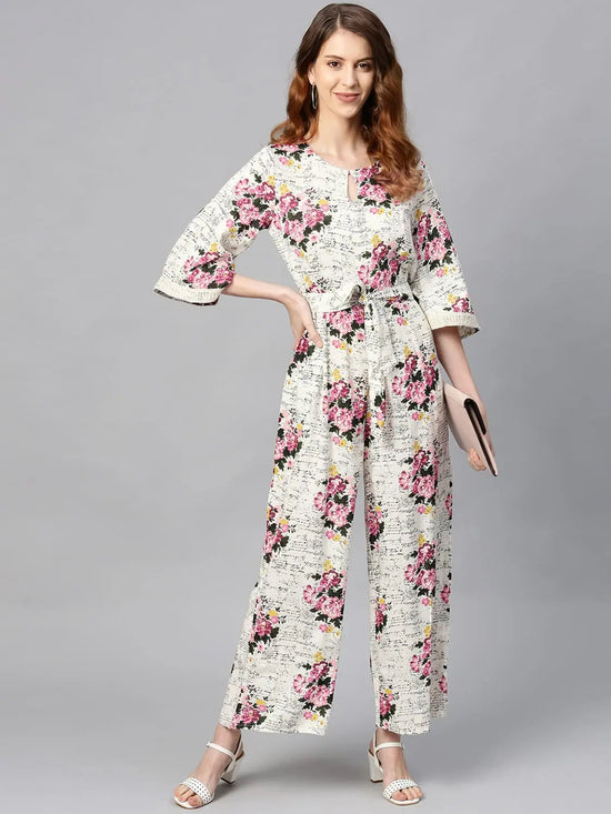 Juniper Offwhite Rayon Slub Printed Ethnic Jumpsuit