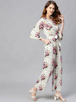 Juniper Offwhite Rayon Slub Printed Ethnic Jumpsuit