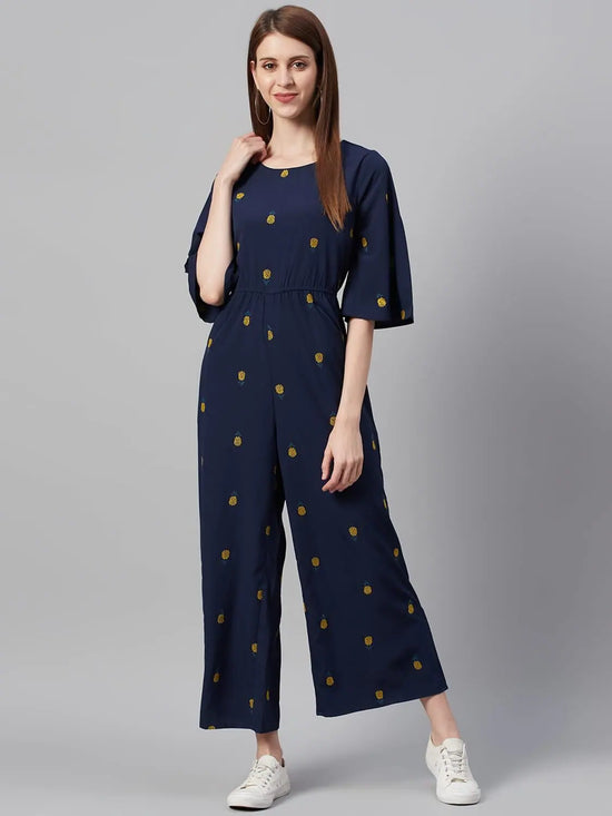 Juniper Darkblue Micro Poly Embroidered Ethnic Jumpsuit