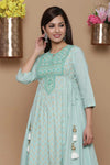 Juniper Mint Cambric Embroidered Anarkali Kurta