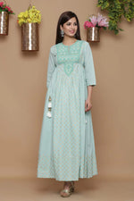 Juniper Mint Cambric Embroidered Anarkali Kurta