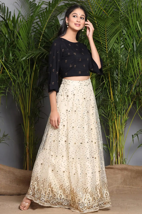 Juniper Ivory Net Embellished Flared Lehenga Choli