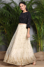 Juniper Ivory Net Embellished Flared Lehenga Choli