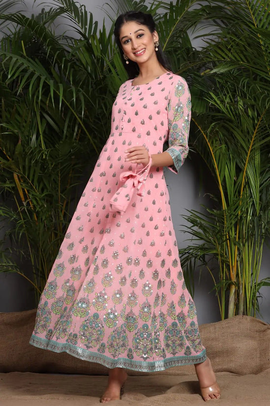 Juniper Pink Georgette Printed Flared Dress