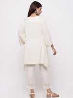 Juniper Offwhite Rayon Flex Embroidered Asymmetric Tunic