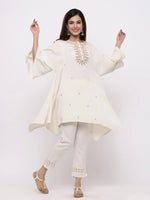 Juniper Offwhite Rayon Flex Embroidered Asymmetric Tunic