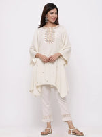 Juniper Offwhite Rayon Flex Embroidered Asymmetric Tunic