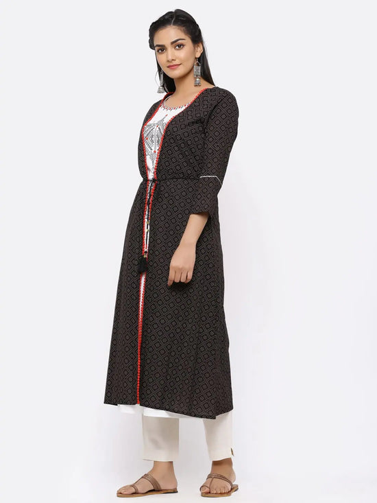 Juniper Black Rayon Embroidered Jacket Style Kurta