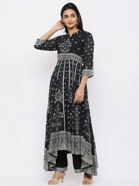 Juniper Mint Georgette Printed Anarkali Kurta With Palazzo