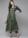 Juniper Jade Green Rayon Slub Printed Jacket Style Kurta With Pants