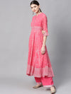 Juniper Coral Georgette Printed Anarkali Kurta With Palazzo