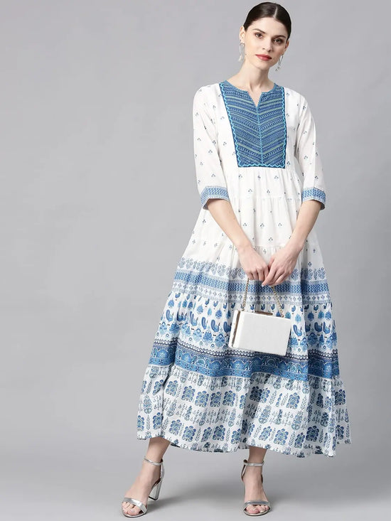 Juniper Blue Cotton Printed Tiered Dress