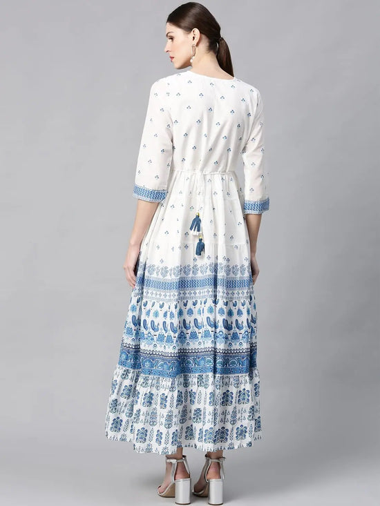 Juniper Blue Cotton Printed Tiered Dress