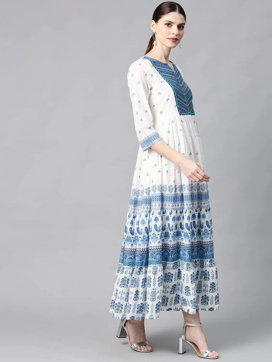 Juniper Blue Cotton Printed Tiered Dress